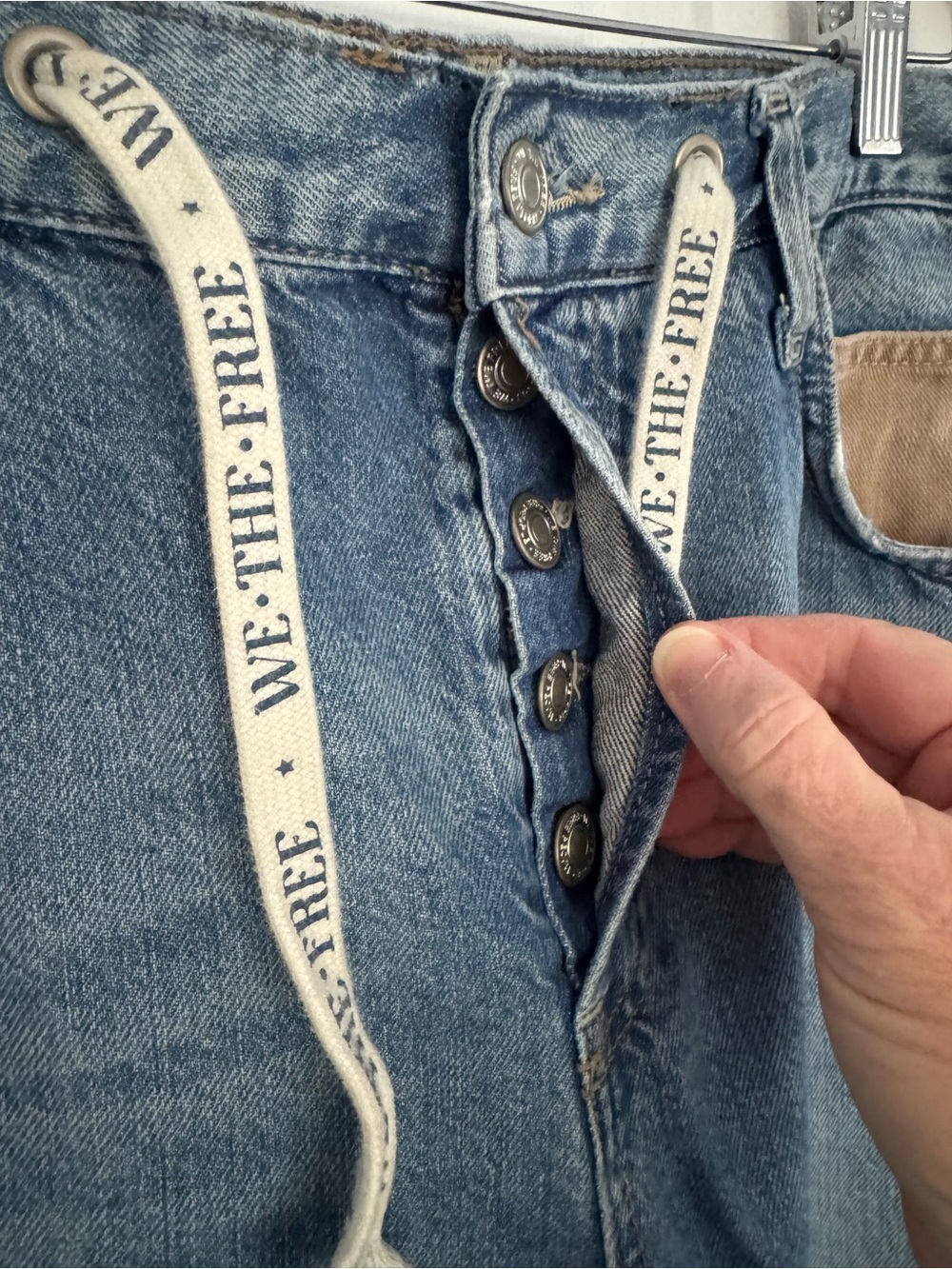 We The Free Zambi Slouchy Boyfriend Jeans in Faded Blue with Tan Stripes - Picture 7 of 16